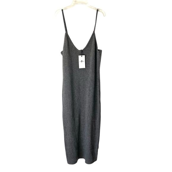 7 For All Mankind Gray NWTs Ribbed Knit Sweater Midi Dress size large - Picture 1 of 8